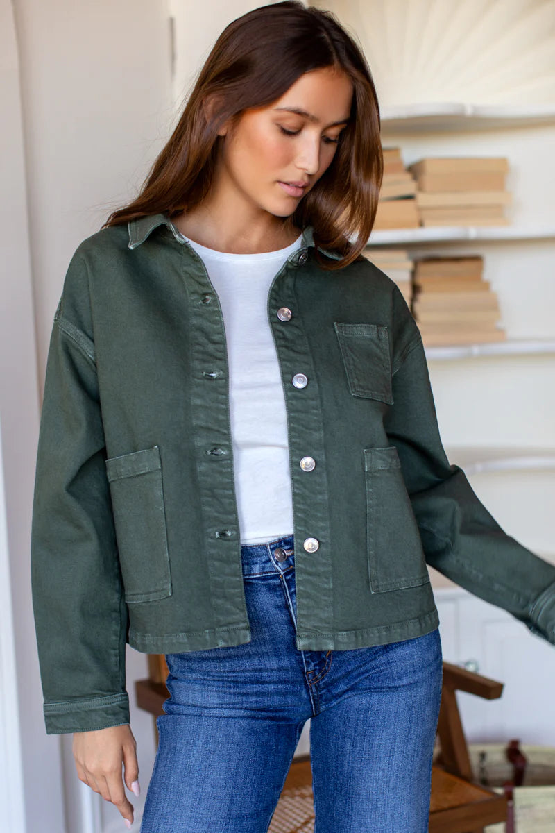 Emerson Fry Twin Doves – Utility Shirt Jacket in Army Green