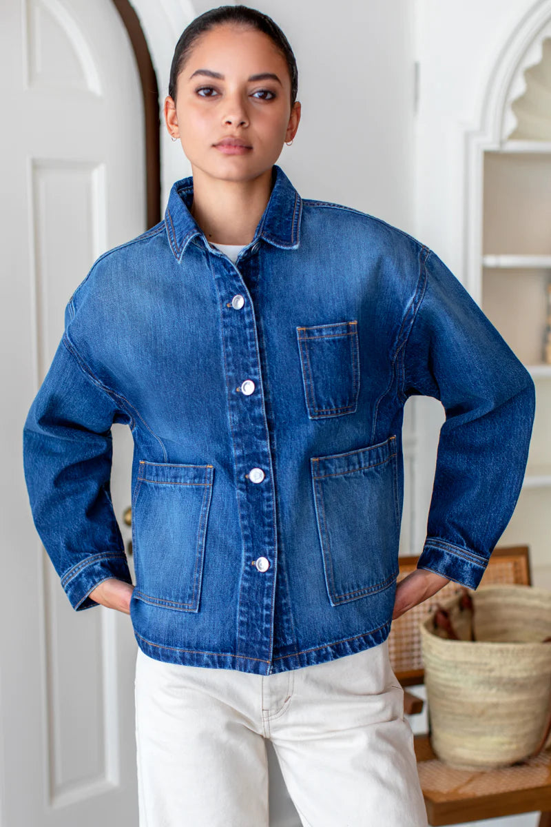 Emerson Fry Twin Doves – Utility Shirt Jacket in Rebound Indigo Wash