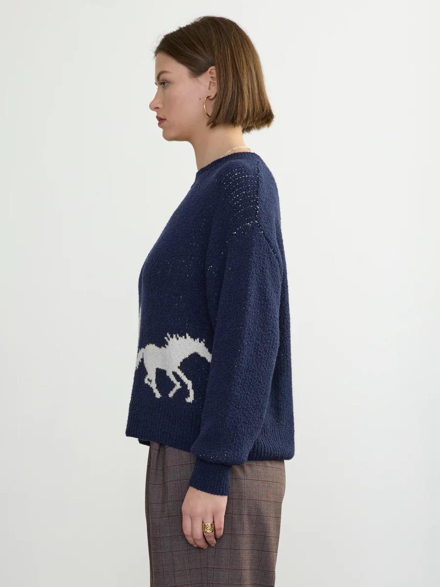 Margaret O'Leary – Horse Sweater in Navy and Ivory
