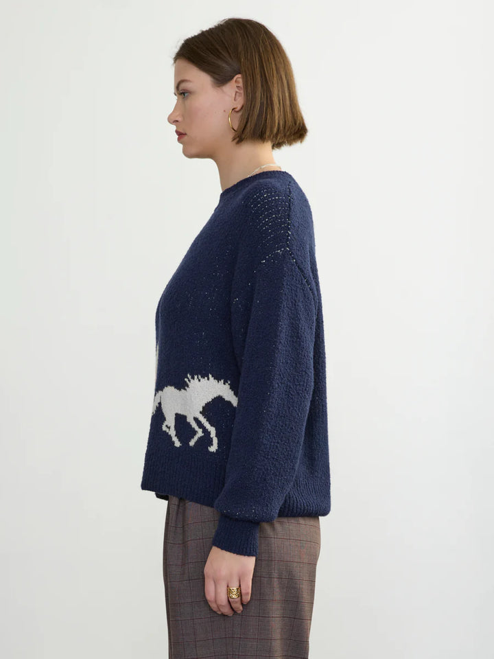 Margaret O'Leary – Horse Sweater in Navy and Ivory