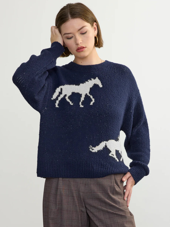 Margaret O'Leary – Horse Sweater in Navy and Ivory