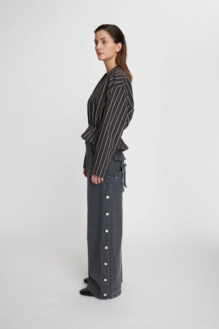 Stella Nova – Feminine Pleated Shirt in Dark Stripe