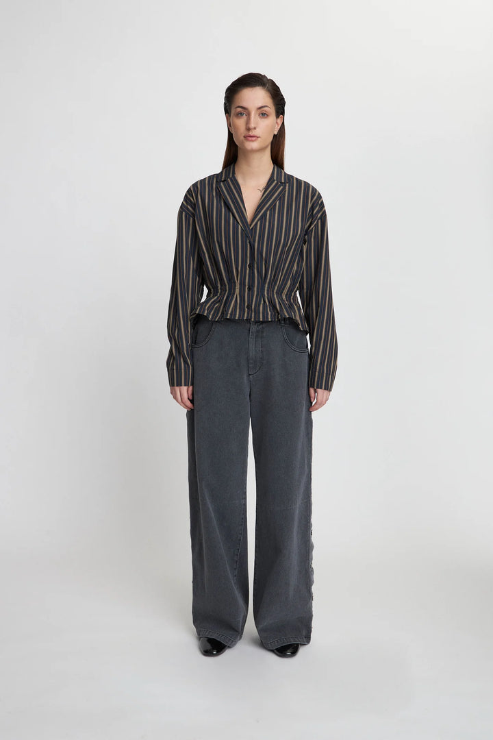 Stella Nova – Feminine Pleated Shirt in Dark Stripe