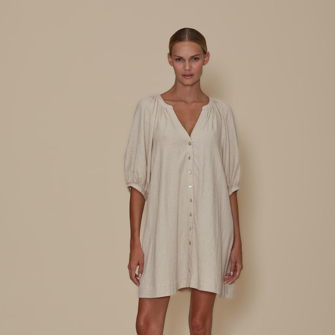 Le Jean – Linen Trapeze Dress in Sand
