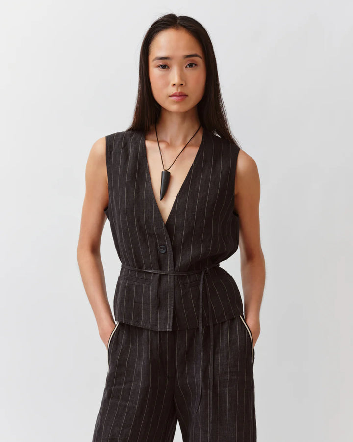 Diega - Gapio Vest in Black and Ecru Stripe