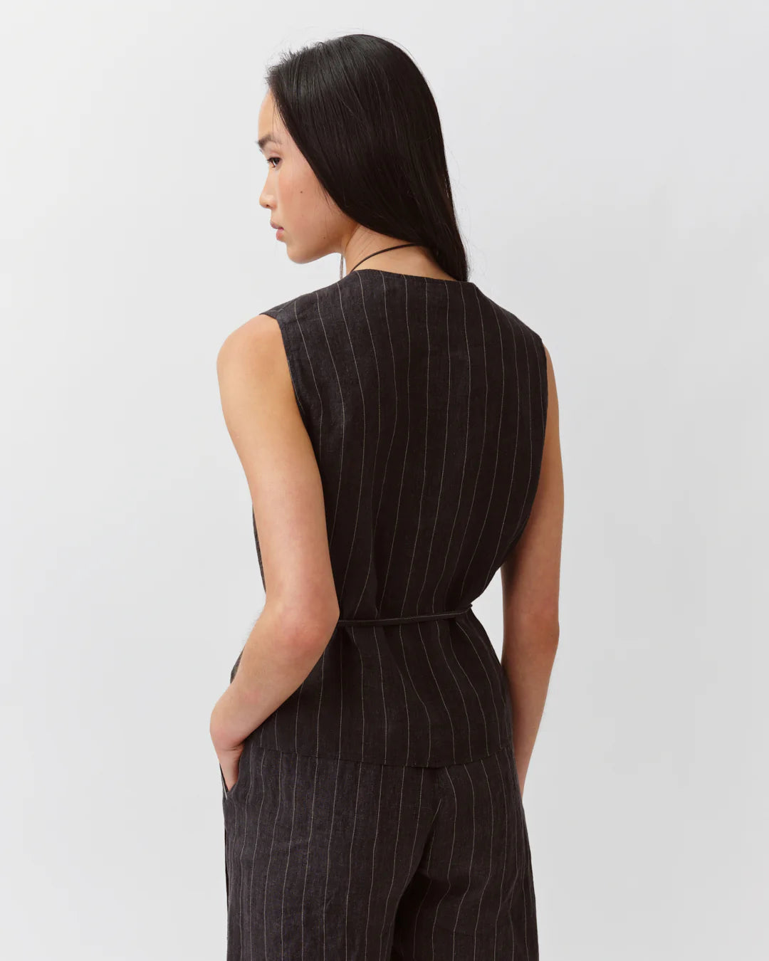 Diega - Gapio Vest in Black and Ecru Stripe