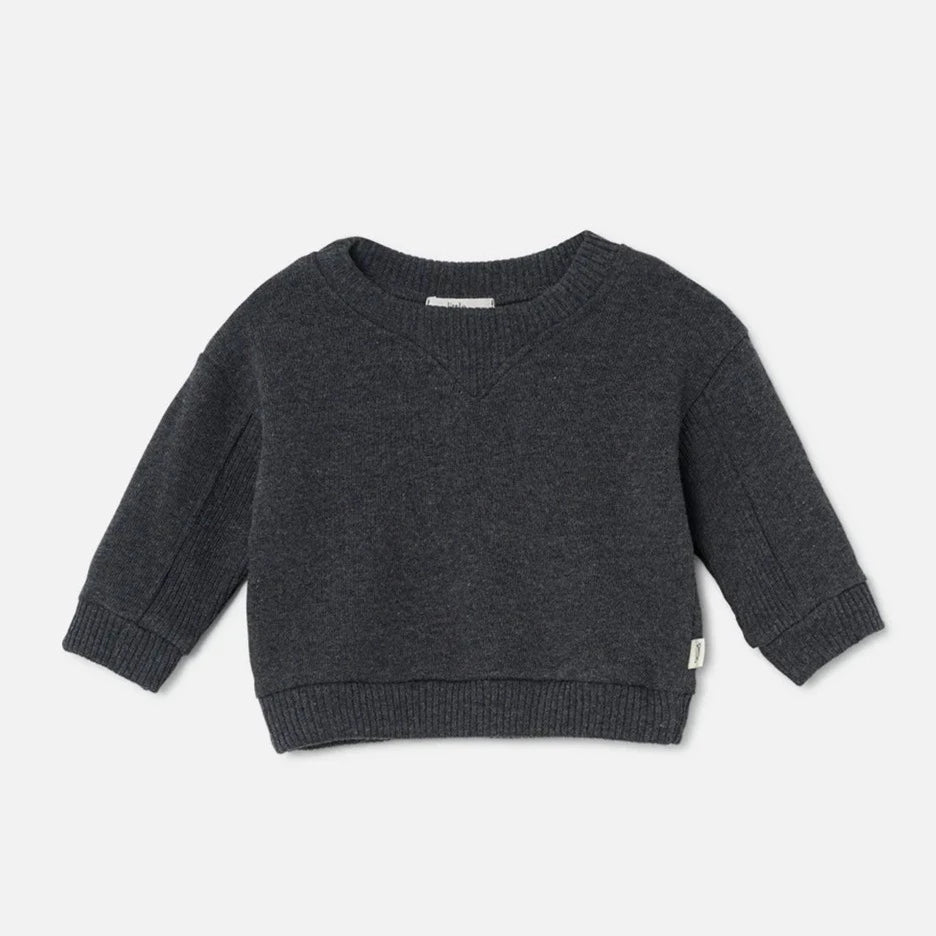 My Little Cozmo – George Knit Baby Sweater in Dark Grey