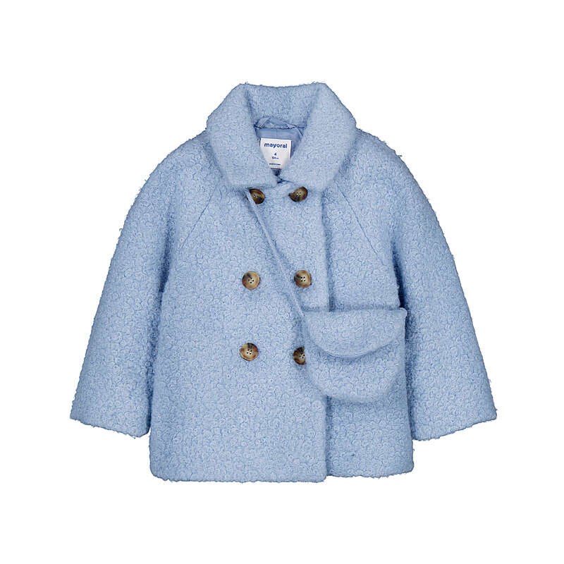 Mayoral – Powder Blue Boucle Coat + Purse