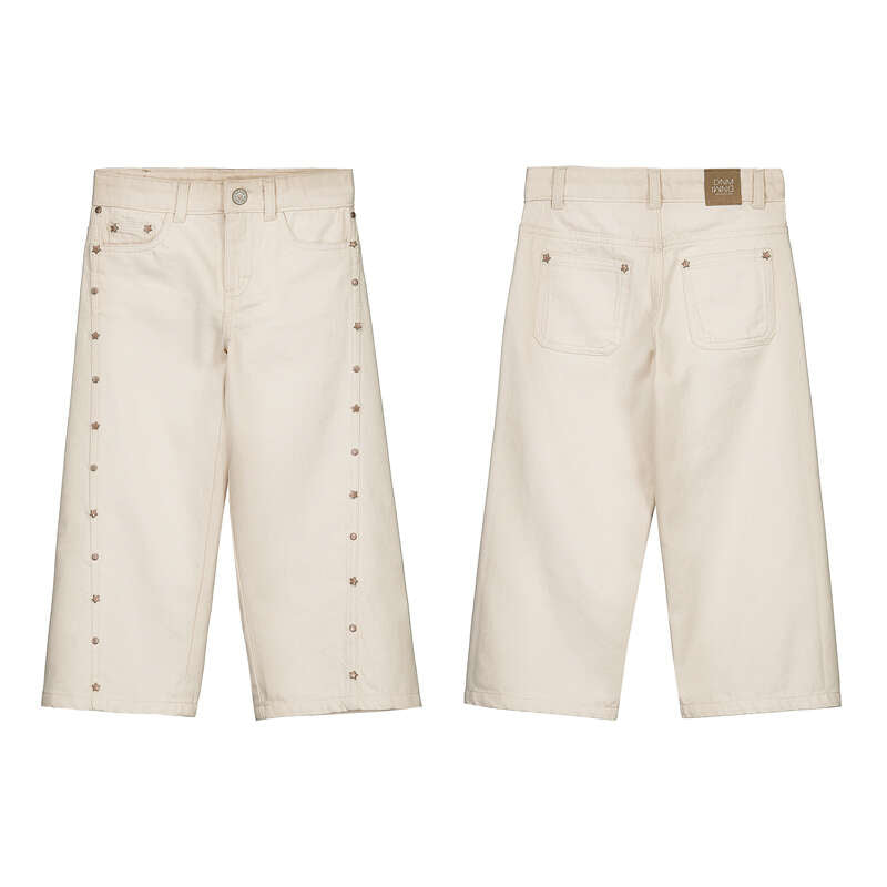 Mayoral – Cotton Twill Wide Pants in Khaki with Star Studs