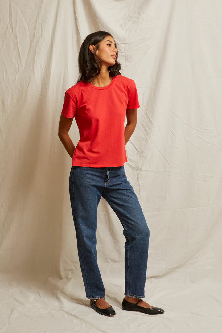 Perfect White Tee - Harley Boxy Crew in Poppy Red