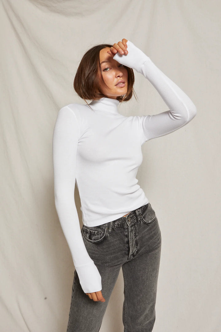 Perfect White Tee - Hayden Ribbed Turtleneck in White
