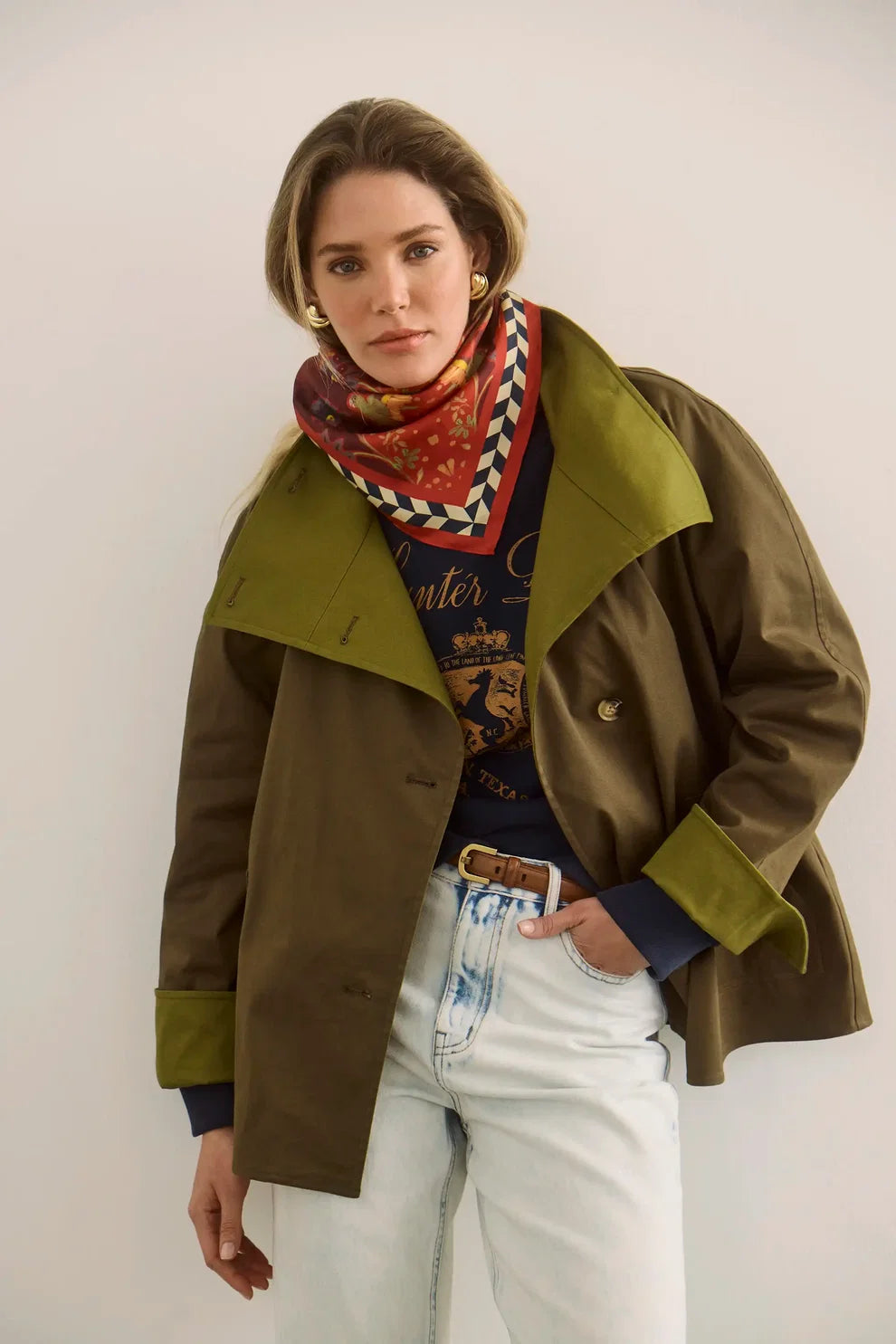 Hunter Bell – Howell Cropped Trench Coat in Khaki Brown