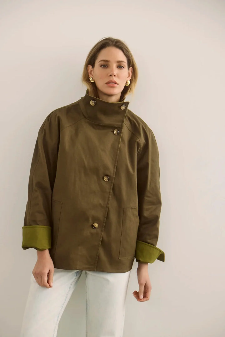 Hunter Bell – Howell Cropped Trench Coat in Khaki Brown