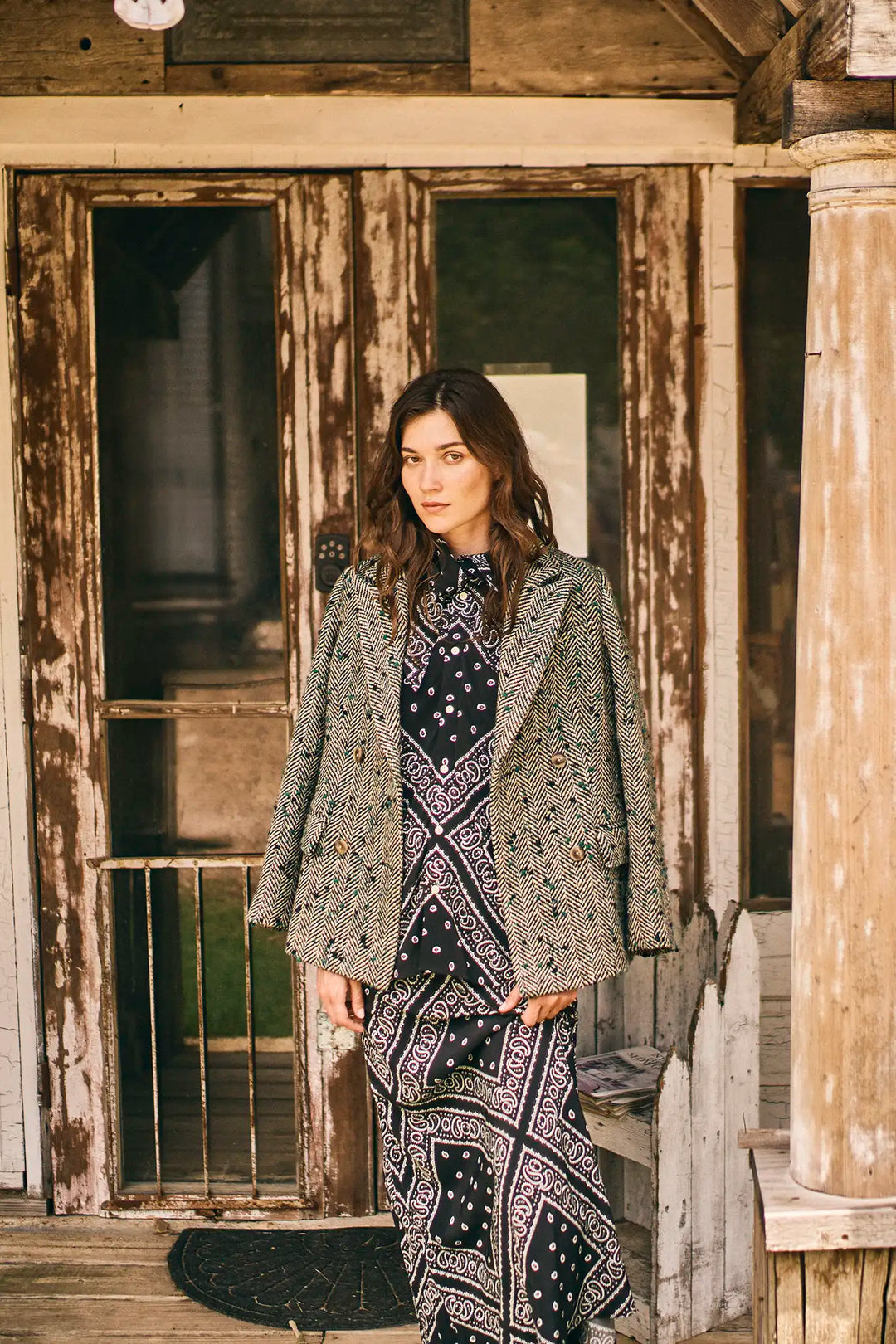 Hunter Bell – Huntley Half Coat in Mixed Herringbone