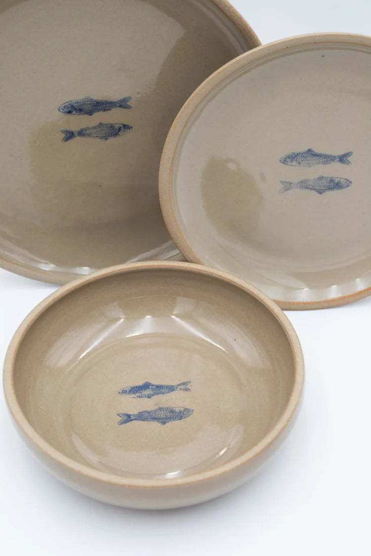 Jars of Dust – Blue Sardine Stamped Handmade Ceramic Pasta Bowl