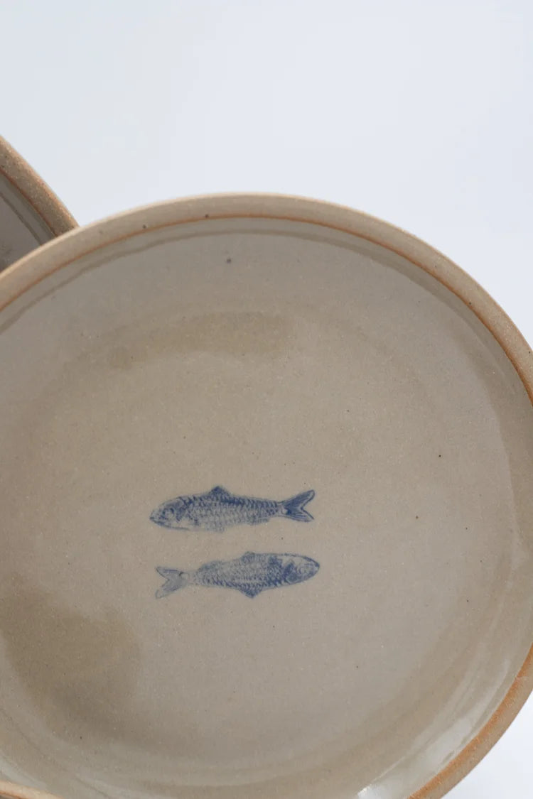 Jars of Dust – Blue Sardine Stamped Handmade Ceramic Dinner Plate