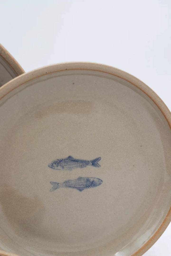 Jars of Dust – Blue Sardine Stamped Handmade Ceramic Dinner Plate