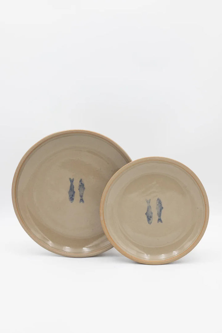 Jars of Dust – Blue Sardine Stamped Handmade Ceramic Dinner Plate