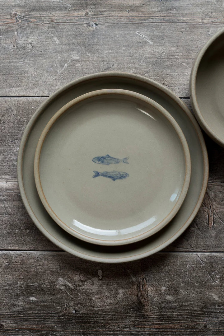 Jars of Dust – Blue Sardine Stamped Handmade Ceramic Side Plate