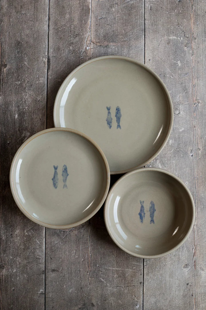 Jars of Dust – Blue Sardine Stamped Handmade Ceramic Pasta Bowl