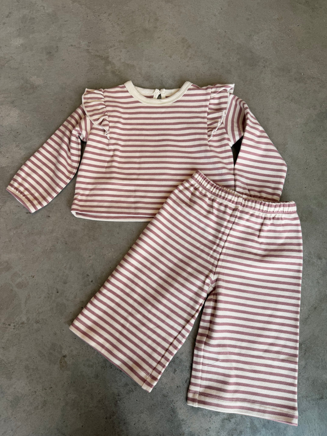 Quincy Mae – Ruffle Cozy Set in Mulberry Stripe