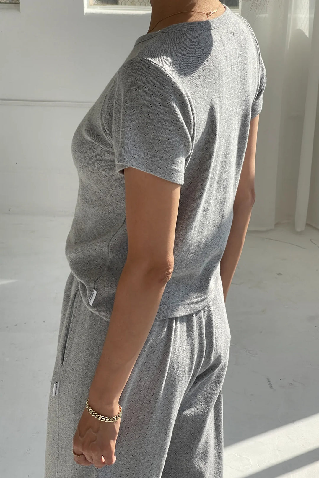 Le Bon Shoppe - Pointelle Short Sleeve Babe Tee in Melange Grey