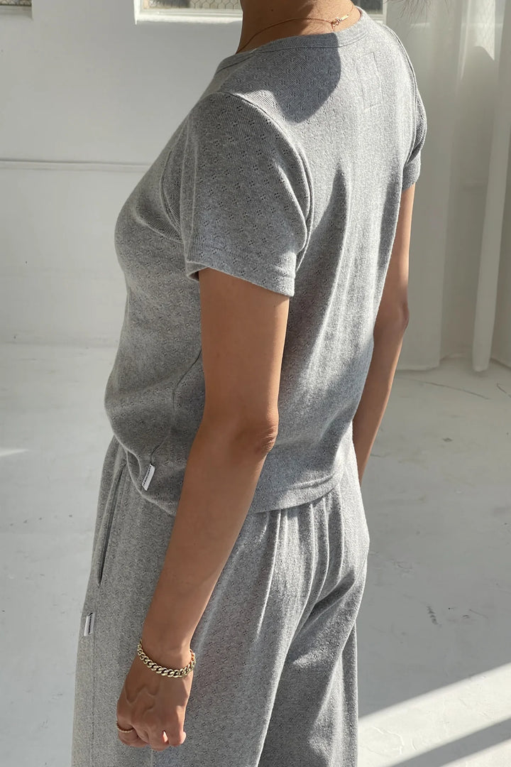 Le Bon Shoppe - Pointelle Short Sleeve Babe Tee in Melange Grey