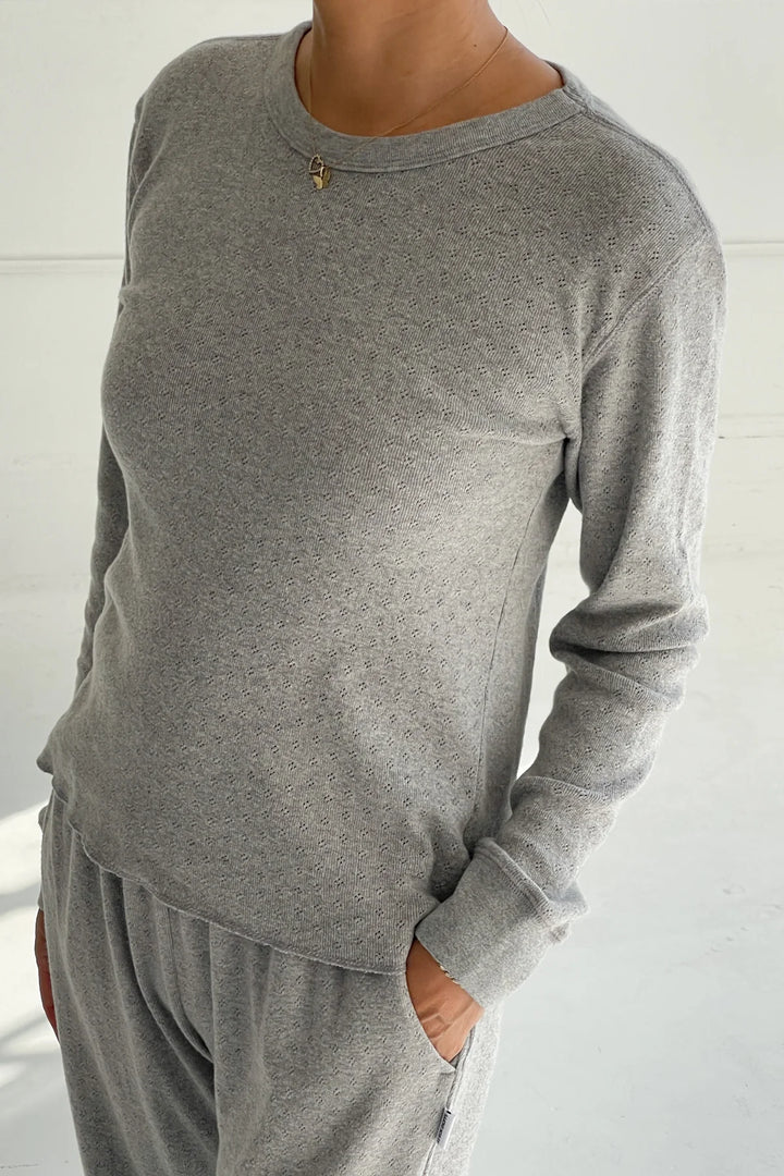 Le Bon Shoppe - Pointelle Fundamental Long Sleeve Tee in Melange Grey