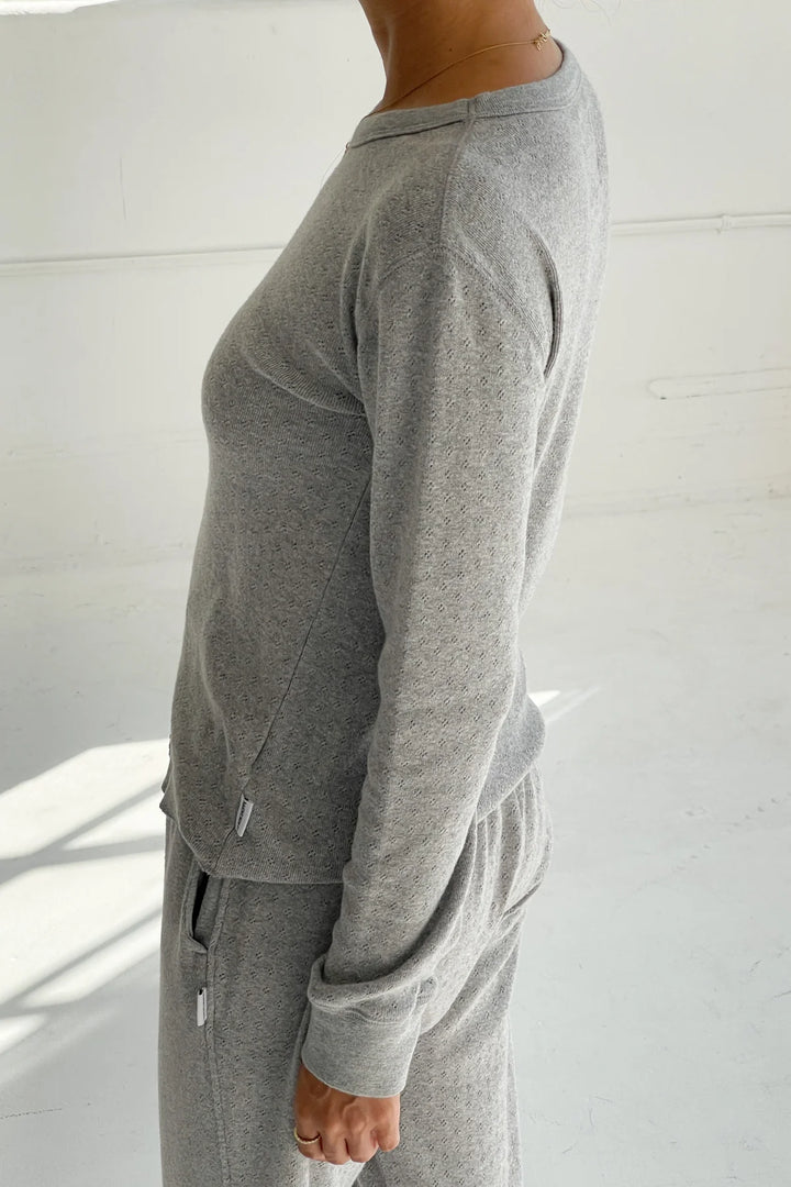 Le Bon Shoppe - Pointelle Fundamental Long Sleeve Tee in Melange Grey
