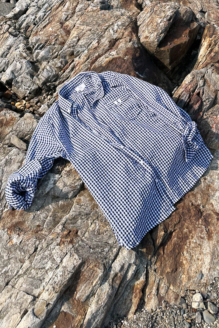 Emerson Fry - Ryan Shirt in Navy + White Seersucker Check