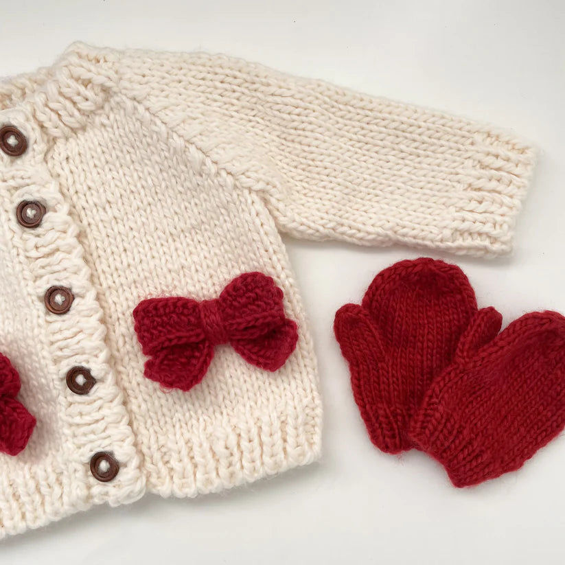 The Blueberry Hill - Red Bow Cardigan in Cream