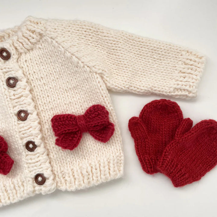 The Blueberry Hill - Red Bow Cardigan in Cream