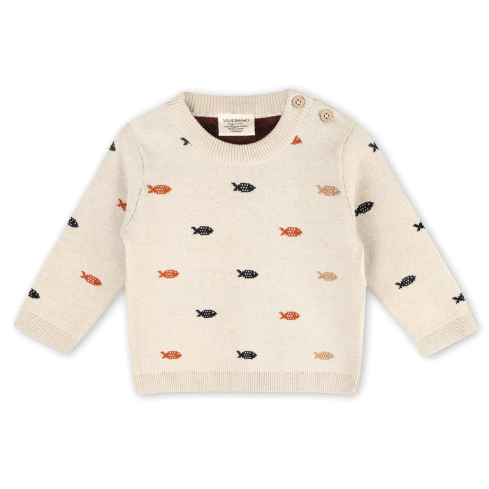 Organic Cotton Fishes Jacquard Knit Baby Pullover Sweater