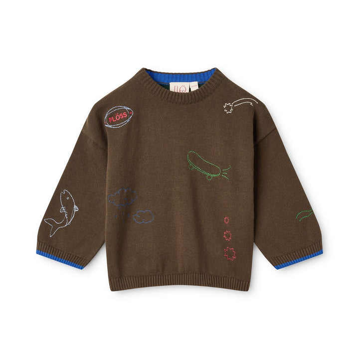 Floess – Gustav Sweater in Brown W Embroidery