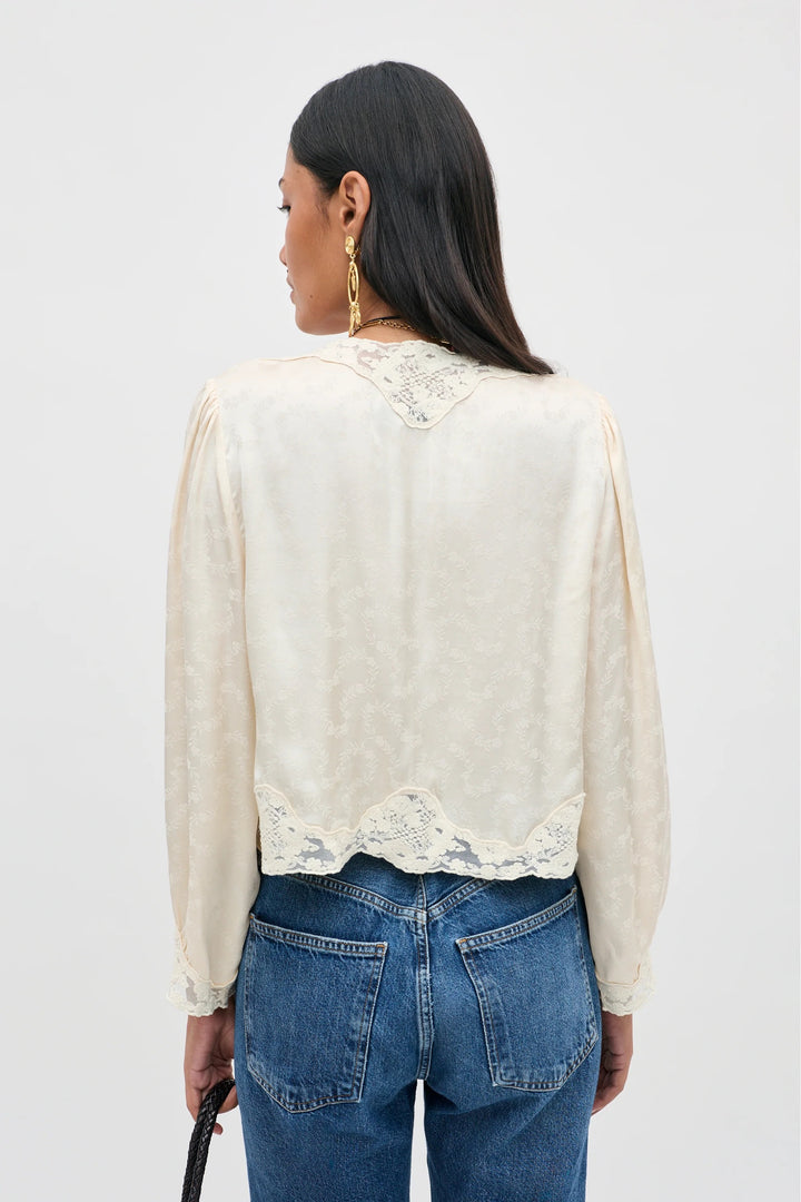 RIXO - Tove Top Floral Trail Jacquard Champagne