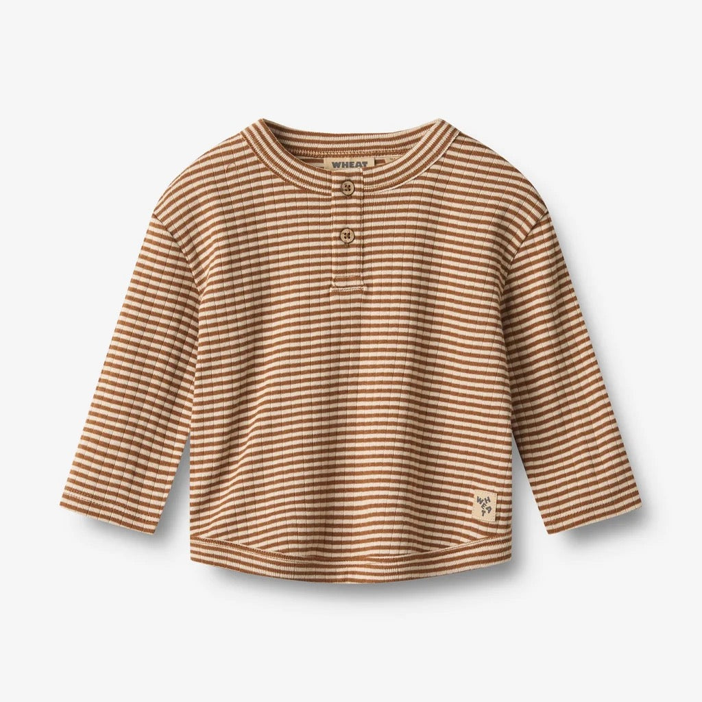 WHEAT – Osvald Long Sleeve Henley Shirt in Warm Hazel