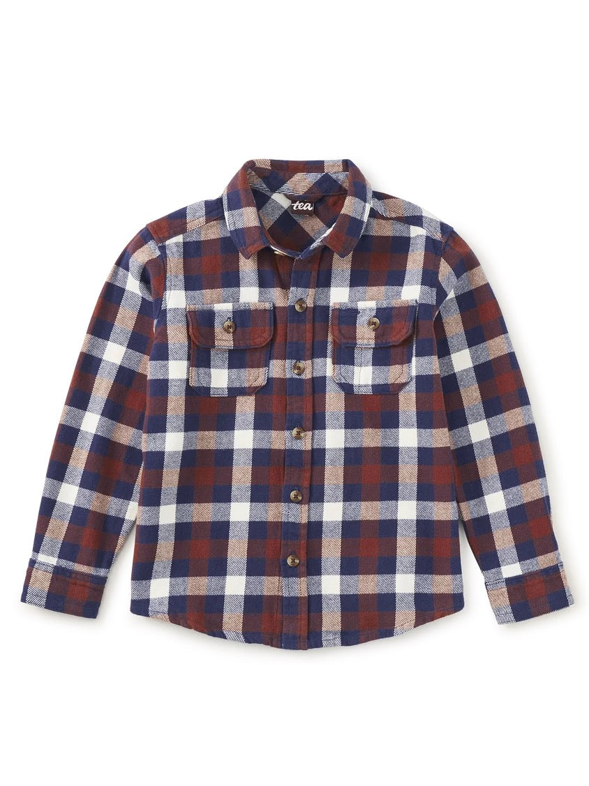 Tea Collection – Flannel Button Up Shirt in Rust & Navy Plaid
