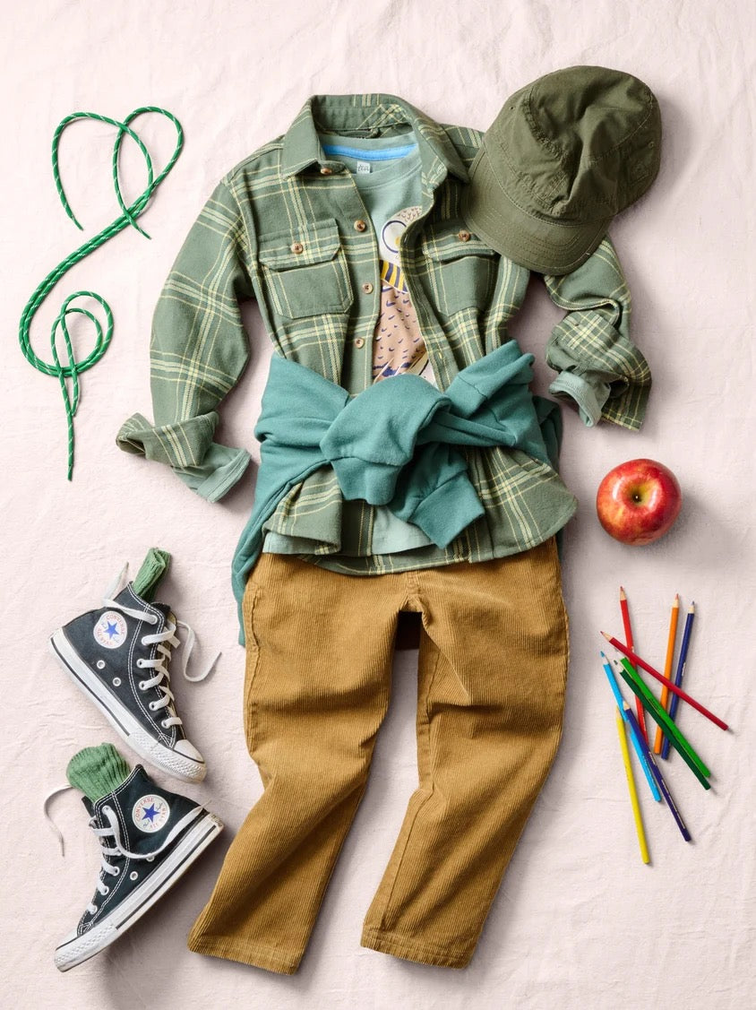 Tea Collection – Flannel Button Up Shirt in Green Plaid