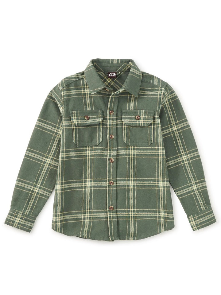Tea Collection – Flannel Button Up Shirt in Green Plaid