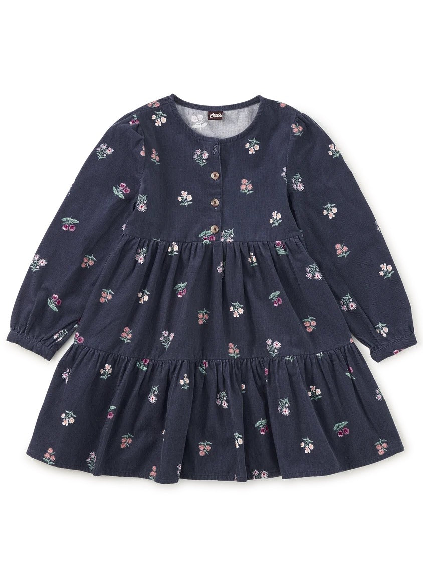 Tea Collection – Corduroy Henley Shirtdress in Midnight Posy