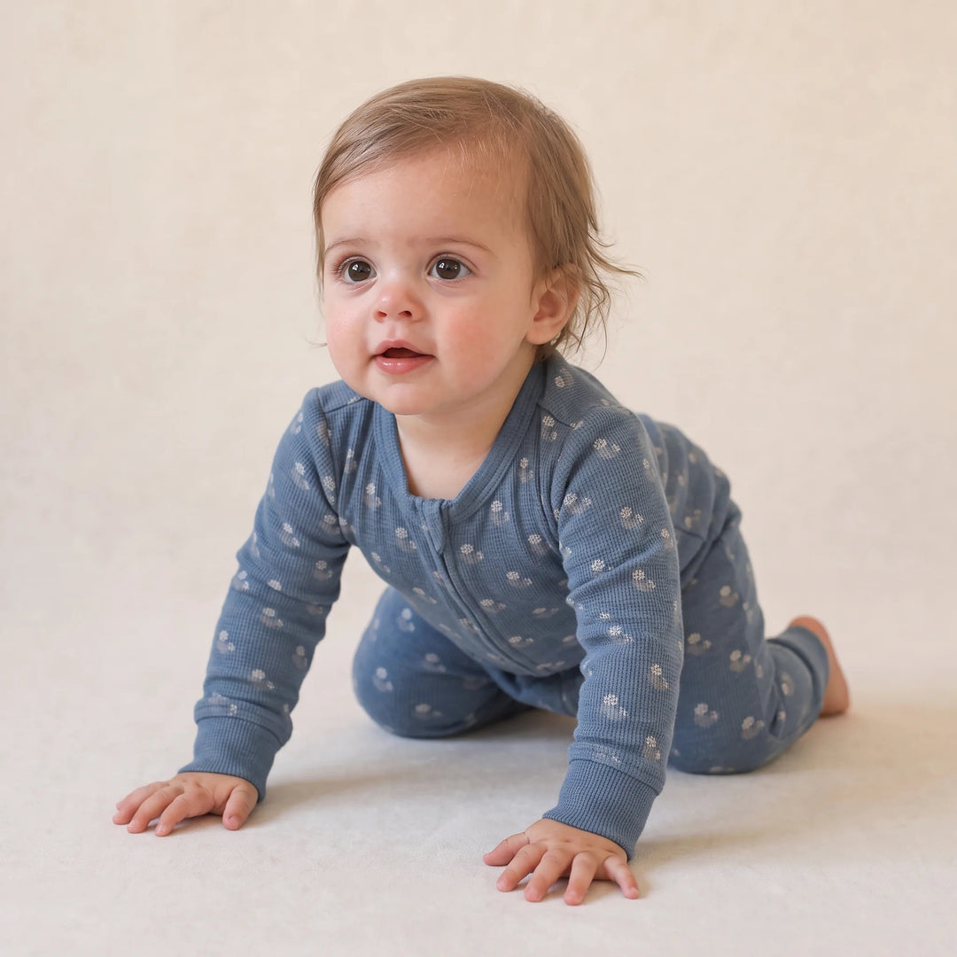 MakeMake Organics - Organic 2-Way Zip Romper in Indigo Blossom