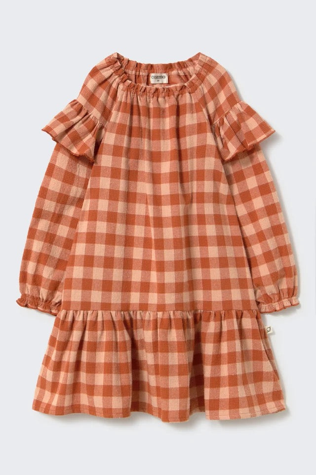 Cozmo-  Malta Dress in Ginger Gingham