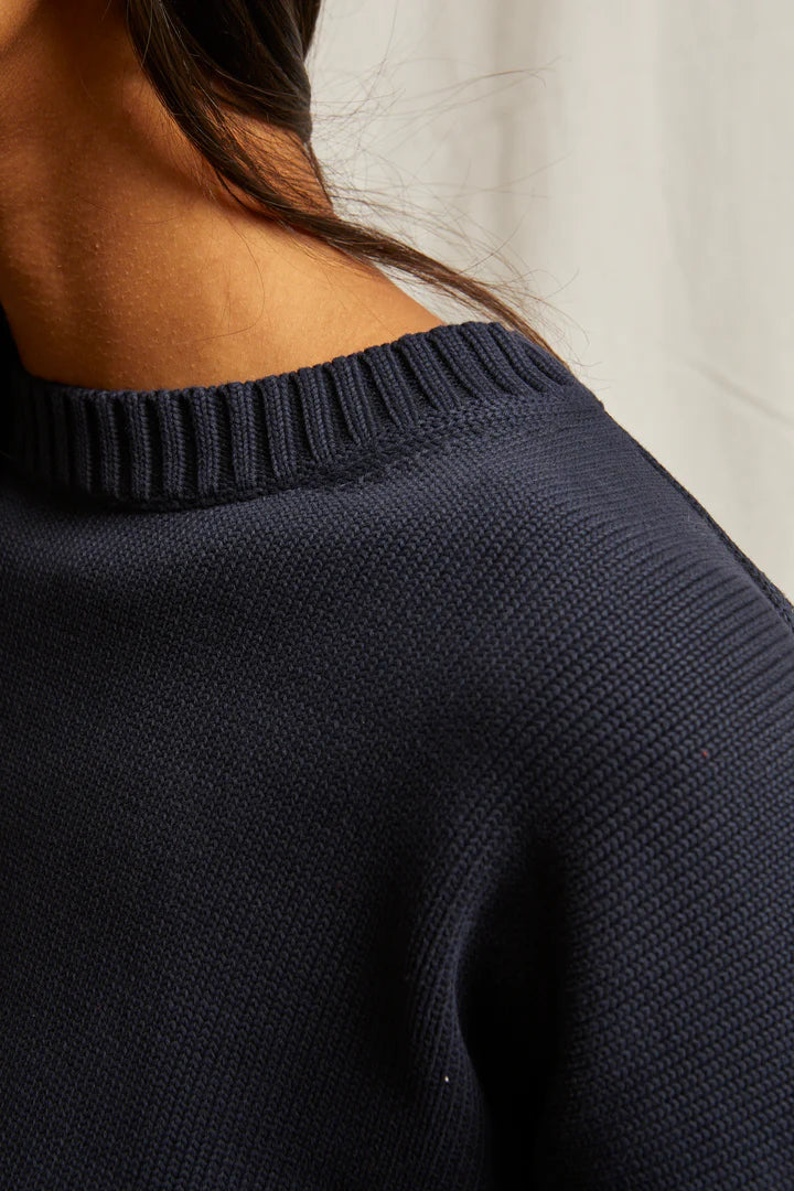 Perfect White Tee - Janet Cotton Crewneck Sweater in Navy