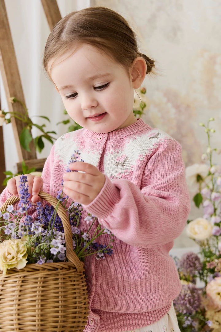 Jamie Kay – Annette Jacquard Cardigan in Pink Flutter Marle