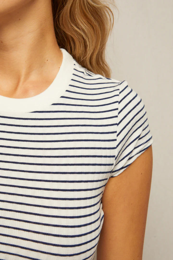 Perfect White Tee - Jude Varigated Crew Tee in Navy Stripe