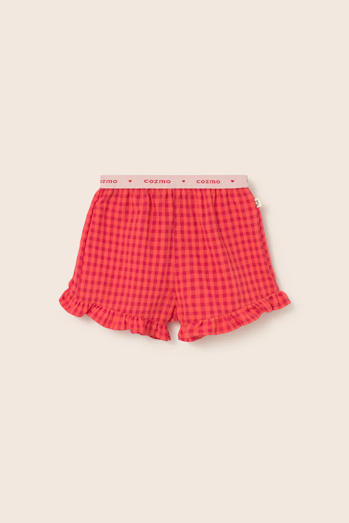 Cozmo- Jud Gingham Cotton Shorts in Tomato