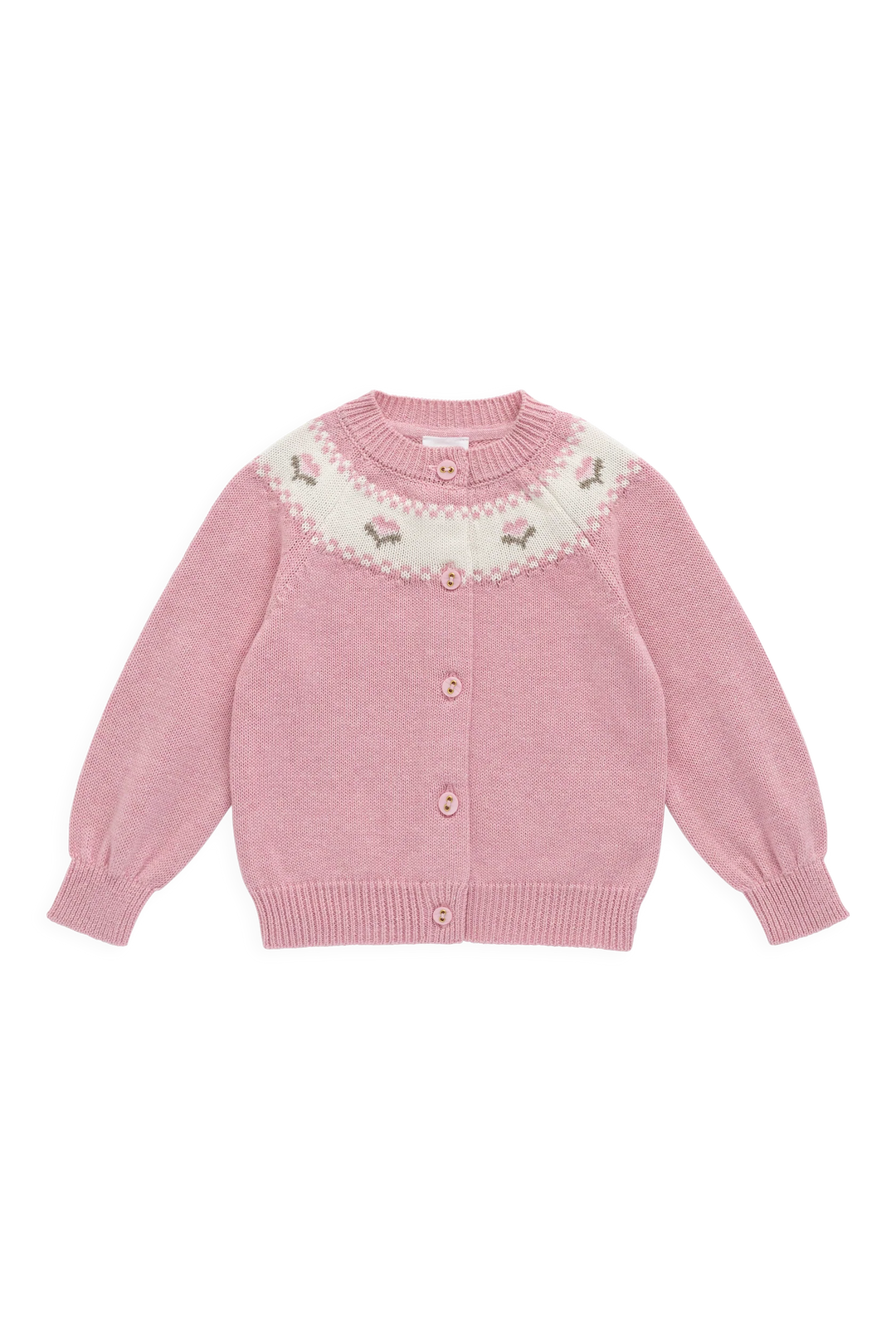 Jamie Kay – Annette Jacquard Cardigan in Pink Flutter Marle