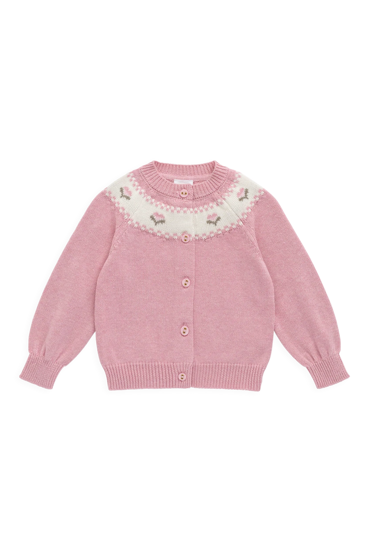 Jamie Kay – Annette Jacquard Cardigan in Pink Flutter Marle