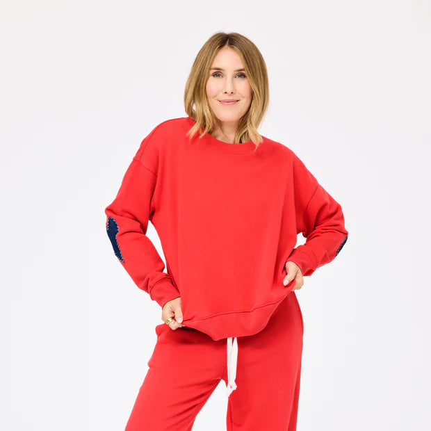 Kerri Rosenthal – Ex-Boyfriend Patchwork Sweatshirt in Pop of Red