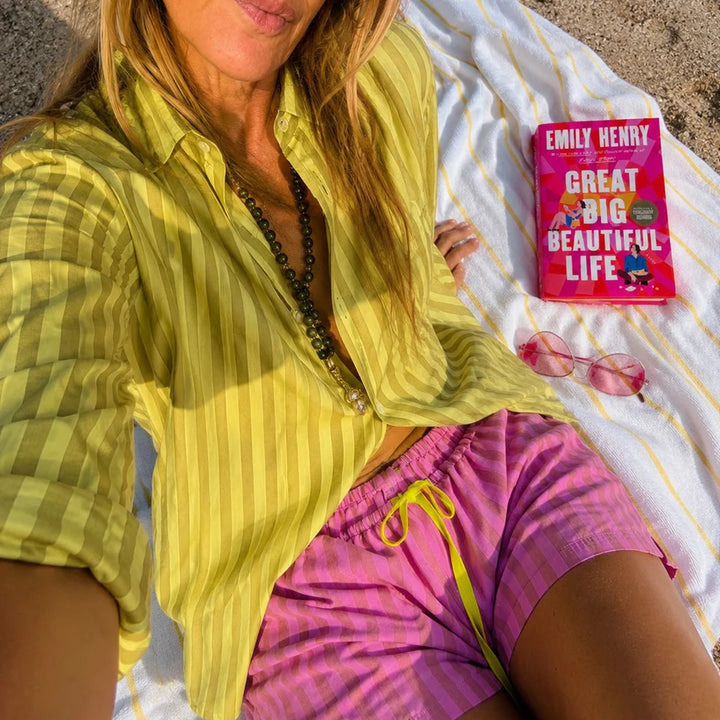 Kerri Rosenthal – Weekend Stripe Short in Palm Pink and Cali Rose